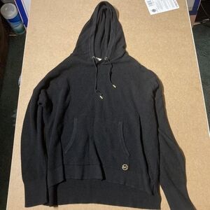 Michael Kors Black Waffle Knit Thermal Hoodie Women's Large L Designer Warm EUC